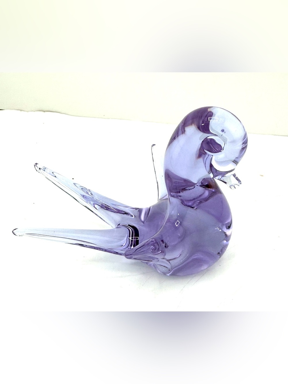 Vintage Murano-style hand-blown neodymium art glass bird figurine